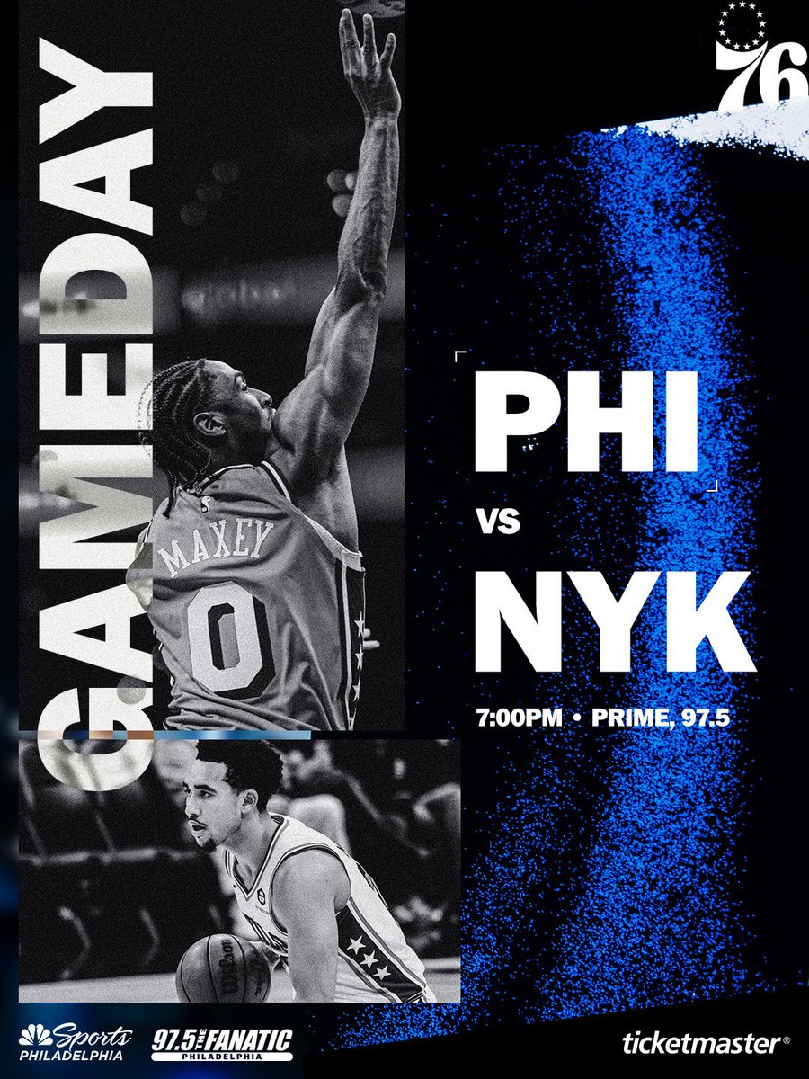 sixers's tweet image. we’re back.  🙌

🕕 7:00 PM
📺 @NBAonPrime 
📻 @975TheFanatic 
🆚 @nyknicks 

@Ticketmaster