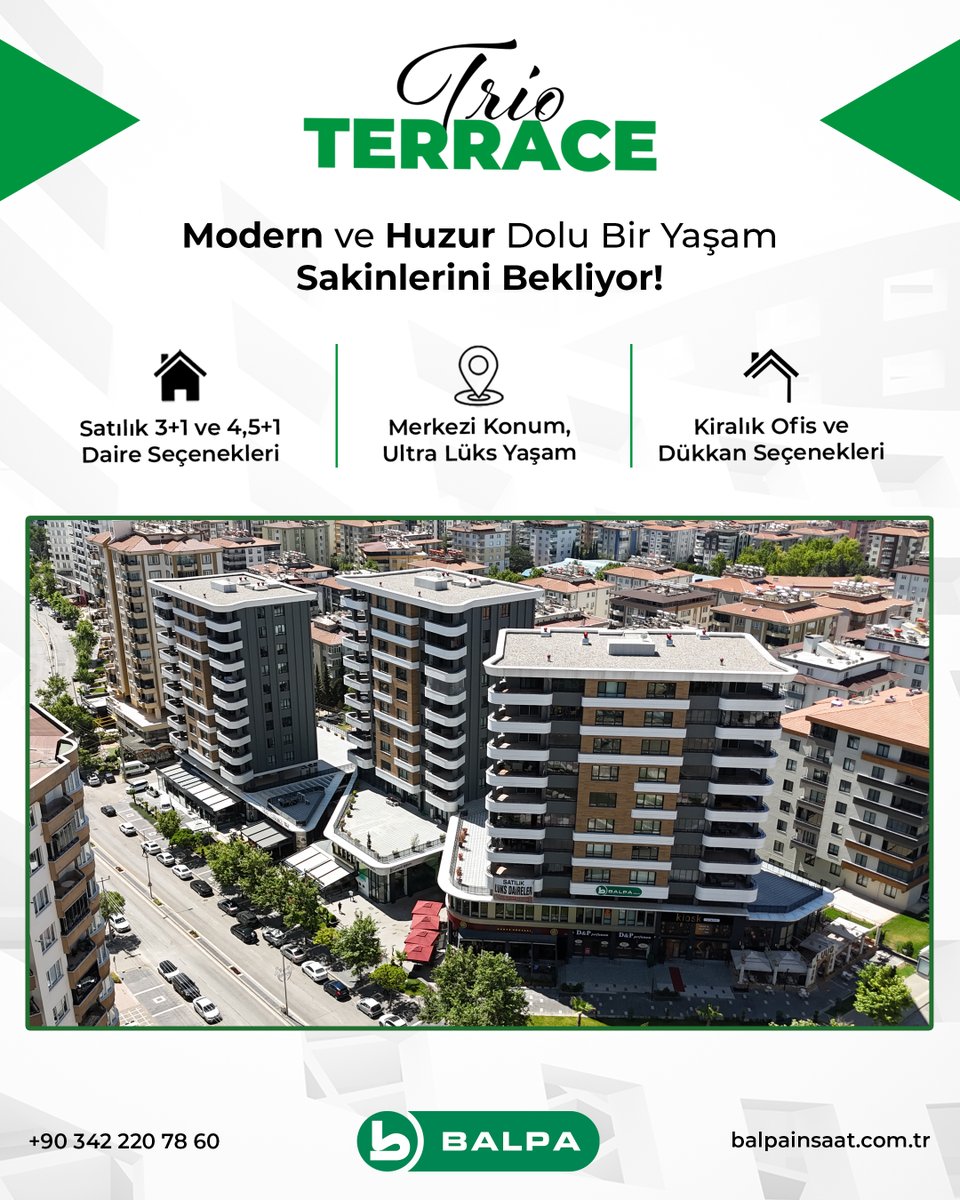 Gaziantep’in en seçkin bölgelerinden Batıkent’te yapımı tamamlanan ve yaşamın başladığı Trio Terrace, ayrıcalıklı bir yaşamın kapılarını sizlere aralıyor. 

#balpainsaat #trioterrace #gaziantepkonut #gaziantepkonutinşaatı #lükskonut