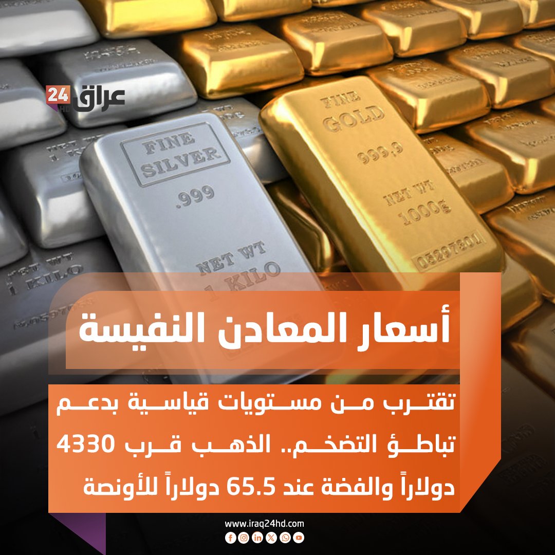 أسعار المعادن النفيسة تقترب من مستويات قياسية بدعم تباطؤ التضخم.. الذهب قرب 4330 دولاراً والفضة عند 65.5 دولاراً للأونصة 