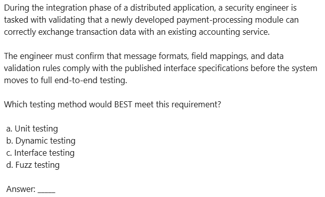 Adam_ITProTV's tweet photo. Welcome to the #cissp 'Q of the D' !!!!
Question 1670 / Day 1670 - DOMAIN - Security Assessment & Testing: (correct answer to be provided tomorrow… YES, on #smartsaturday) Show how smart you are & post your answers #cisspsuccess #isc2 #TheMoreYouKnow https://t.co/JVhCGKUYYq