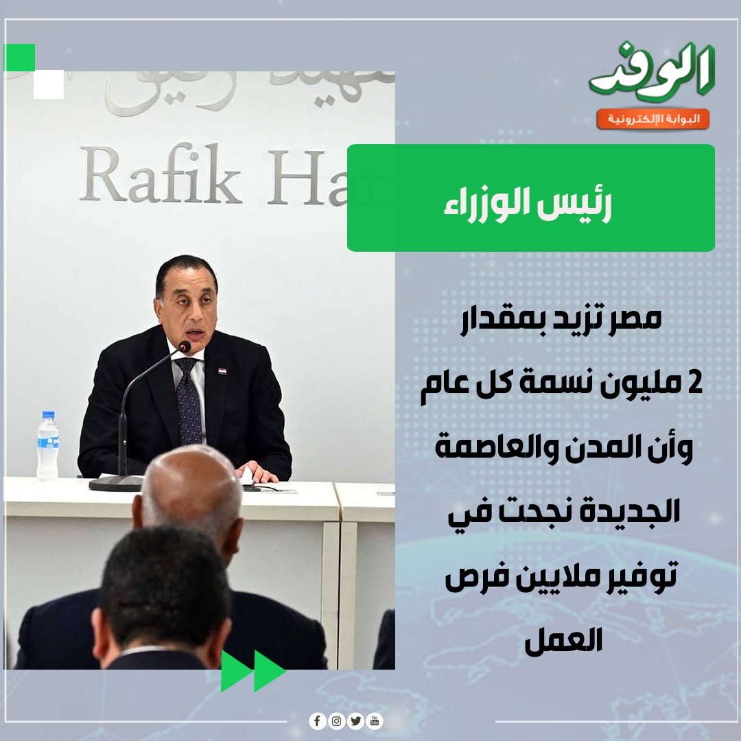 بوابة الوفد| الدكتور مصطفى مدبولي: مصر تزيد 2 مليون نسمة كل عام 