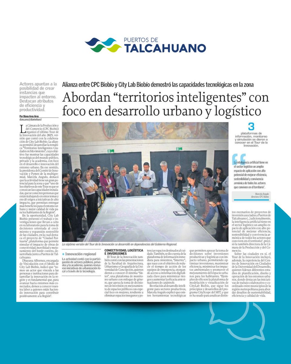 La plataforma digital Ciudad Portuaria, que diseñamos junto a City Lab Biobío, tuvo un papel destacado en el "Tour de la innovación 2025" que organizó la Cámara de la Producción y del Comercio (CPC) Biobío.