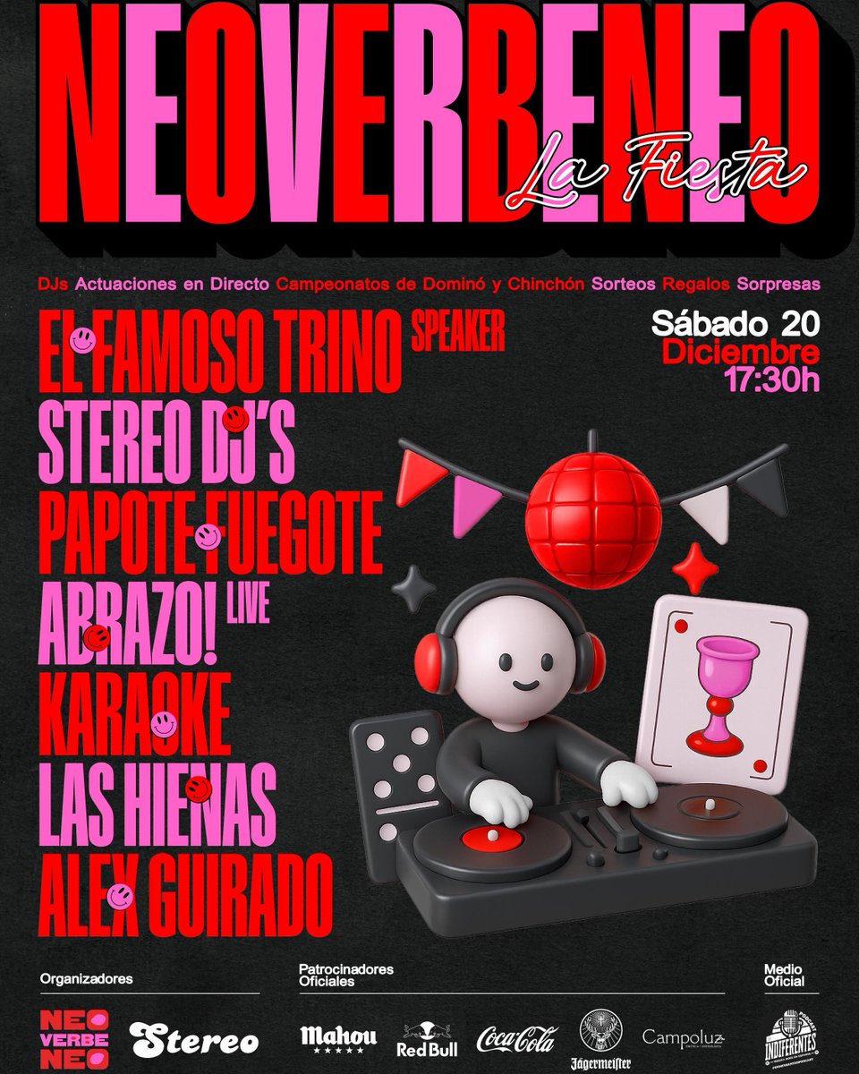 ¡AL FIN VIERNES! 💫 Esto es todo lo que tenemos preparado este finde 🎧

Viernes ➡️ Super 8: Tributo al indie español by <a href="/NCTributes/">Neon Collective Tributes</a> + CLUB con <a href="/BlitzMix/">BlitzMix</a> 🎸
🎫 bit.ly/SUPER8NEONCOLL…

Sábado ➡️ La Fiesta de Neoverbeneo + CLUB con Papotefuegote ⭐️
🎫 bit.ly/NEOVERBENEOFIE…