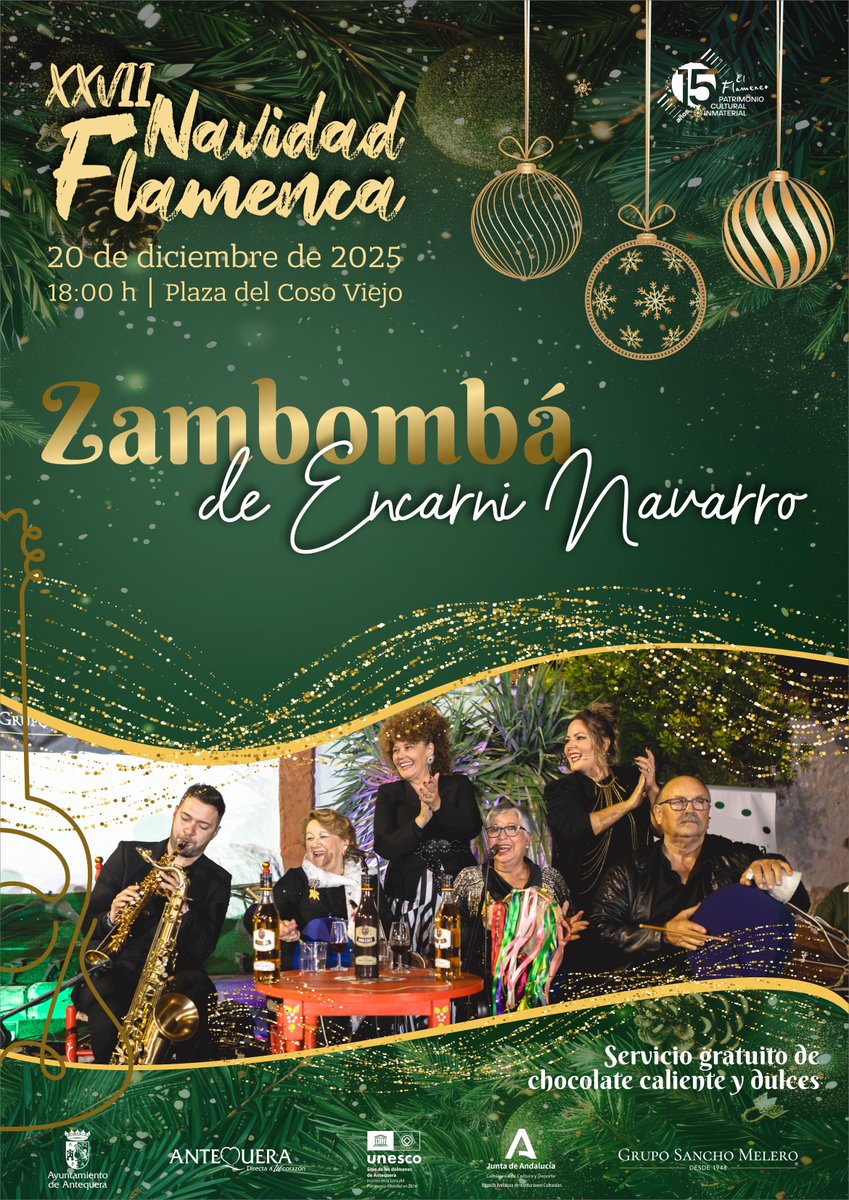 📢Apunta el sábado 20 la Zambomba de Encarni Navarro en la Plaza de Coso Viejo de Antequera(Málaga), un espectáculo teatralizado basado en los corralones malagueños que provoca una explosión de emociones en la que todo puede cambiar durante el directo.

No faltes‼️