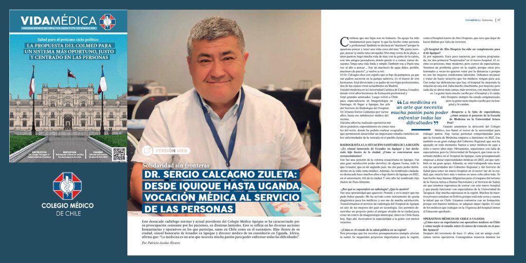 [#RevistaVidaMédica] Dr. Sergio Calcagno Zuleta Pdte. <a href="/colmediquique/">Colmed Iquique</a>: Desde Iquique hasta Uganda, vocación médica al servicio de las personas.
📑➡️ revista.colegiomedico.cl/dr-sergio-calc…
