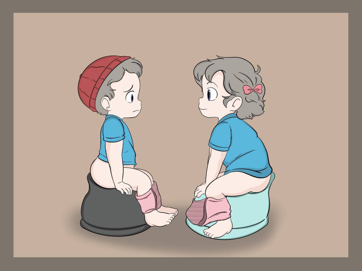 Anonymous commission two little guys going potty face to face and I think the little guy is a bit shy to do it in front of the little girl 
^^ hope you boys/girls like it 
#diaperart