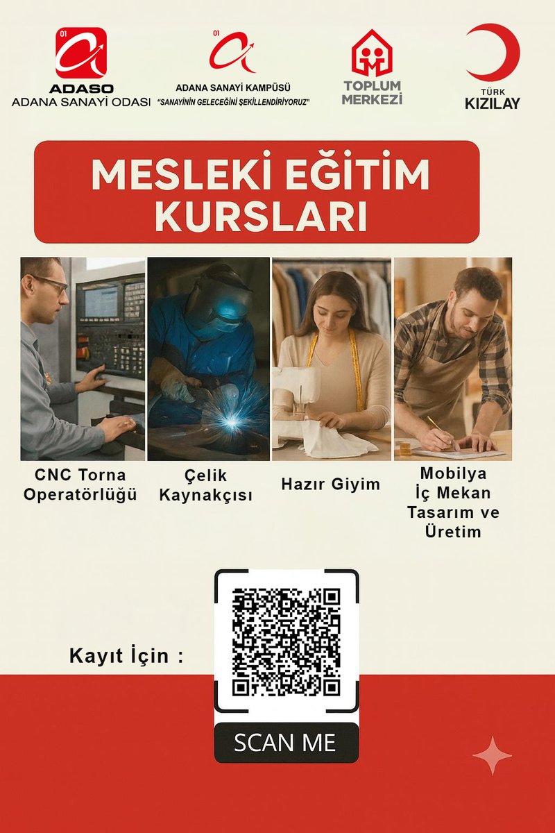 Adana Sanayi Odası -Türk Kızılayı Mesleki Eğitim Programı Başlıyor
Kayıt Linki : 
docs.google.com/forms/d/e/1FAI…
