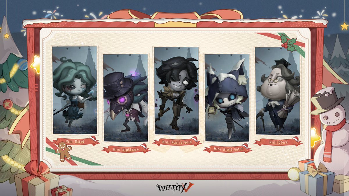 GameIdentityV's tweet photo. Dear Visitors, 
The beloved Mini Hunter Pets are coming! Five new Pets arrive at once: The Night Watch, Naiad, "Fool's Gold", "Nightmare", and Clerk! 
The manor is sure to become livelier than ever! 
Be sure to welcome them at the shop starting February 12! 
#IdentityV https://t.co/fv5of8kk7K