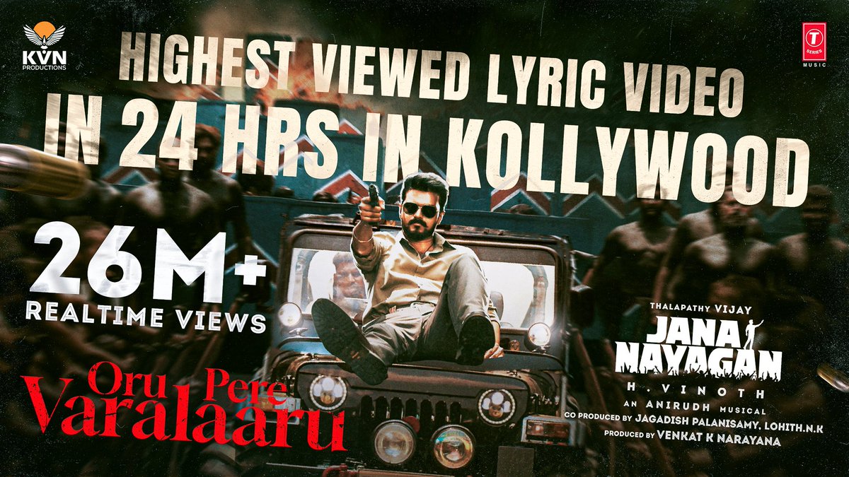 TheRoute's tweet image. Highest viewed lyric video in 24 hours in Kollywood 💣

Oru Pere Varalaaru dhaan nanba 🔥

#OruPereVaralaaru has crossed 26M+ real time views in 24 hours 🧨

▶️ hypeddit.com/oruperevaralaa…

#JanaNayagan
#JanaNayaganPongal
#JanaNayaganFromJan9

#Thalapathy @actorvijay @KvnProductions…