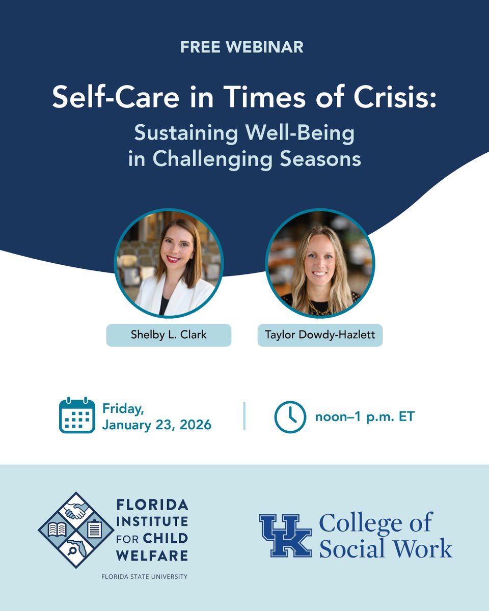 Ready to turn self-care from a mere checklist into a lifestyle in 2026? Join researchers from @University of Kentucky for this webinar. 

Register now! loom.ly/mysJjdk

#SelfCare #ChildWelfare #Webinar