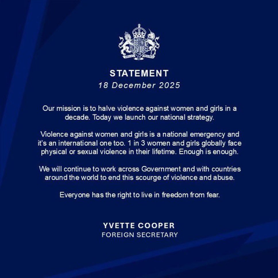 ایوت کوپر:
خشونت علیه زنان اضطراری ملی و البته #جهانی است.

ما در دولت و همچنین با کشورهای جهان برای پایان این خشونت همکاری خواهیم کرد.

#پرچم_شیر_و_خورشید 
#IRGCTerrorists 
<a href="/SamanthaIrani/">Simin 🎗️</a>