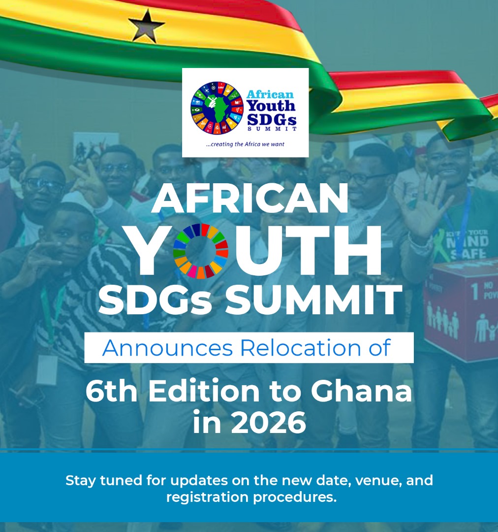 Ghana to Host the 6th AYSDGs Summit in 2026

The next SDGs Summit will now be held in Ghana in 2026.

We can’t wait to welcome Africa’s youth, innovators, and change makers.

More info on the new date, venue &amp; registration details will be coming soon.

#AYSDGs2026 #YouthLead2030