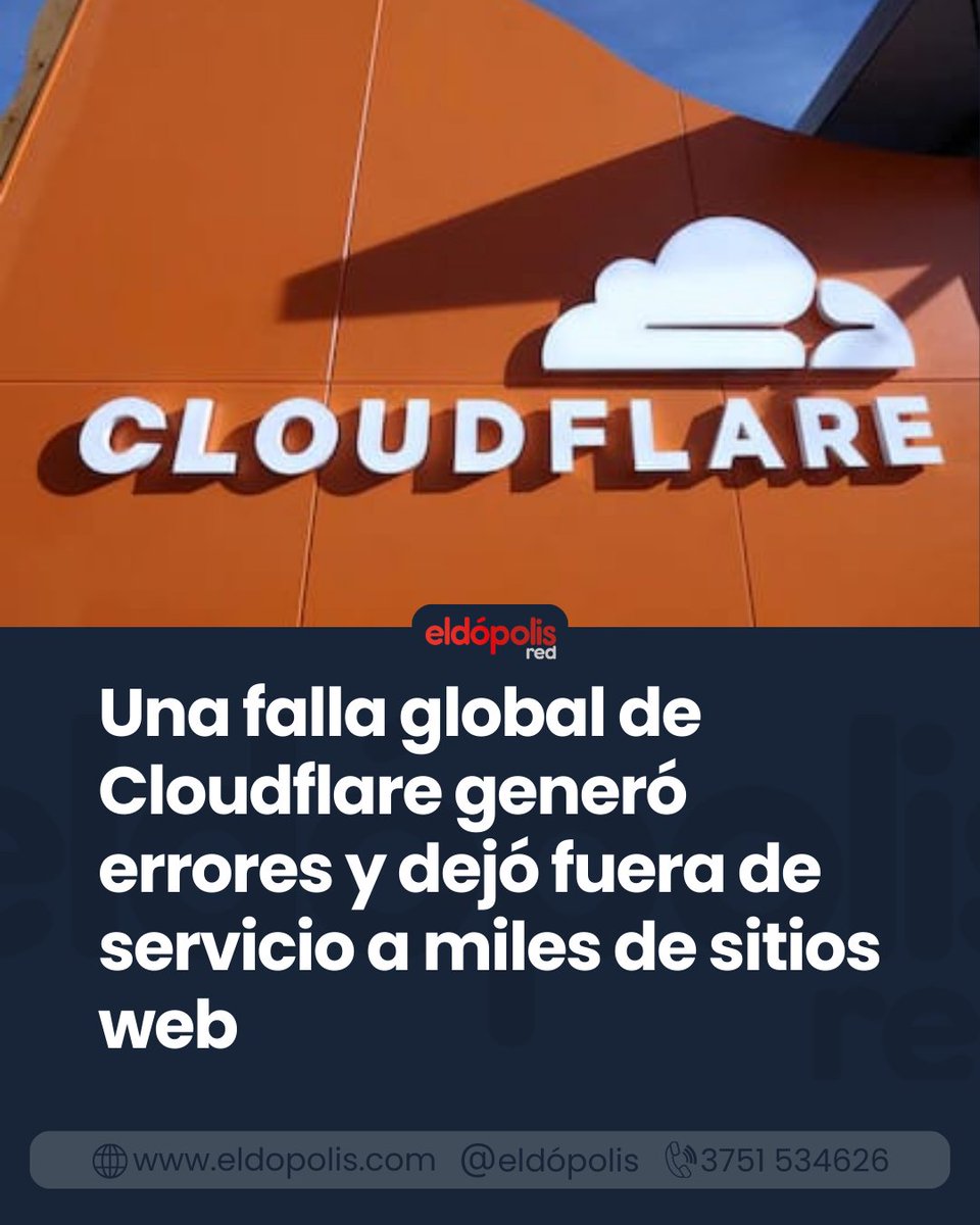 eldopolis's tweet image. Miles de sitios web y servicios digitales de todo el mundo se vieron afectados en las últimas horas por una nueva caída global de Cloudflare, una de las principales empresas proveedoras de infraestructura y seguridad en Internet. eldopolis.com/news/cpVejRZRp…