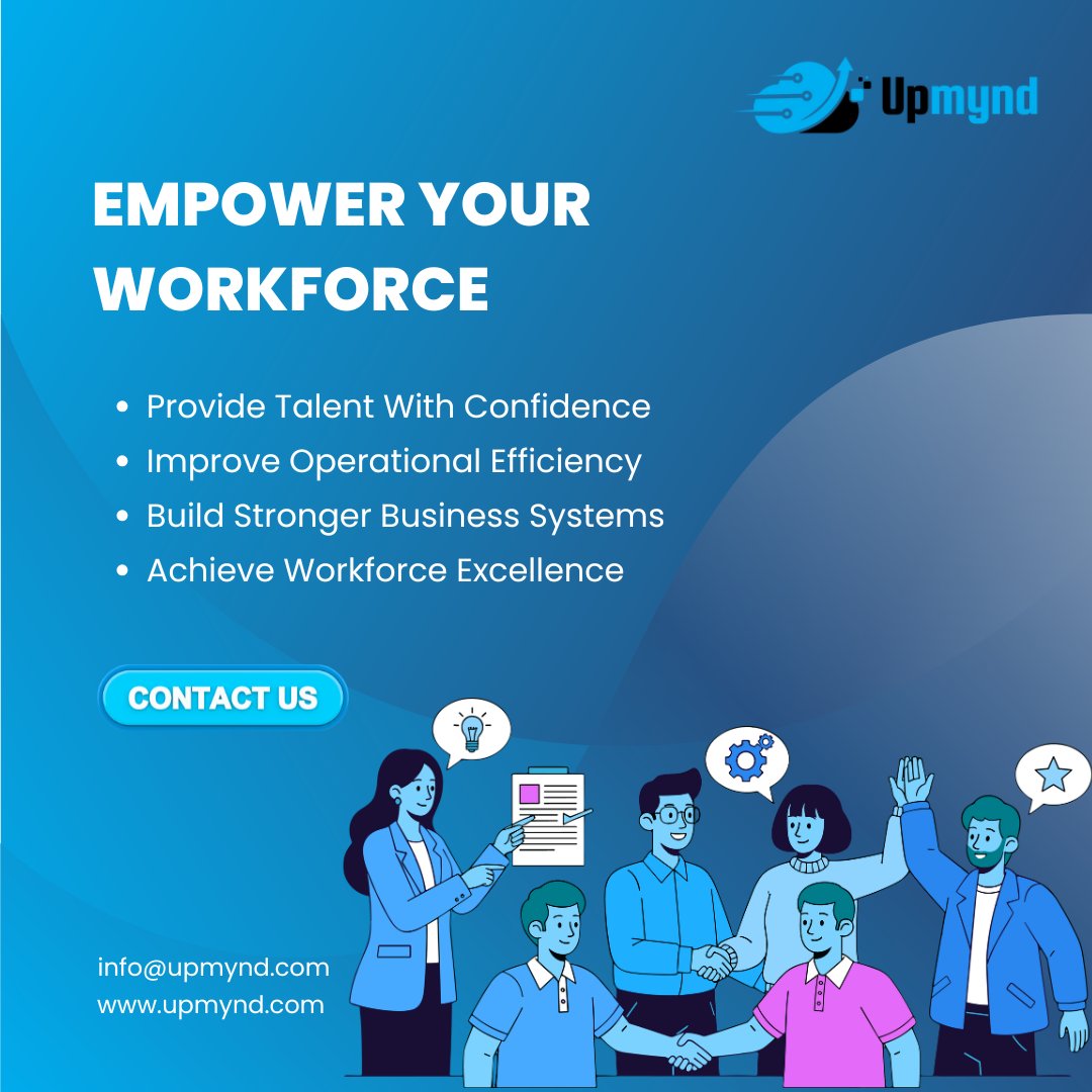 UpmyndInc's tweet image. Empower Your Workforce

•  Provide Talent With Confidence
•  Improve Operational Efficiency
•  Build Stronger Business Systems
•  Achieve Workforce Excellence

info@upmynd.com
upmynd.com

#EmpowerTeams #WorkforceExcellence #StaffingSuccess #Upmynd #USA #India