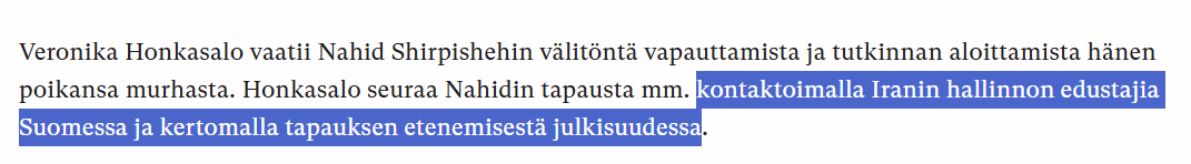 Kimmo_Alander's tweet image. Tasan kolme vuotta korvia huumaavaa hiljaisuutta 🎂

Tässä ei ole kyse vain härskistä vaali- ja mediatempusta, vaan Nahid Shirpishehin, hänen läheistensä ja kaikkien Iranin autoritäärisen hallinnon väkivaltaisen sorron alla elävien ihmisten pettämisestä.

vasemmisto.fi/veronika-honka…