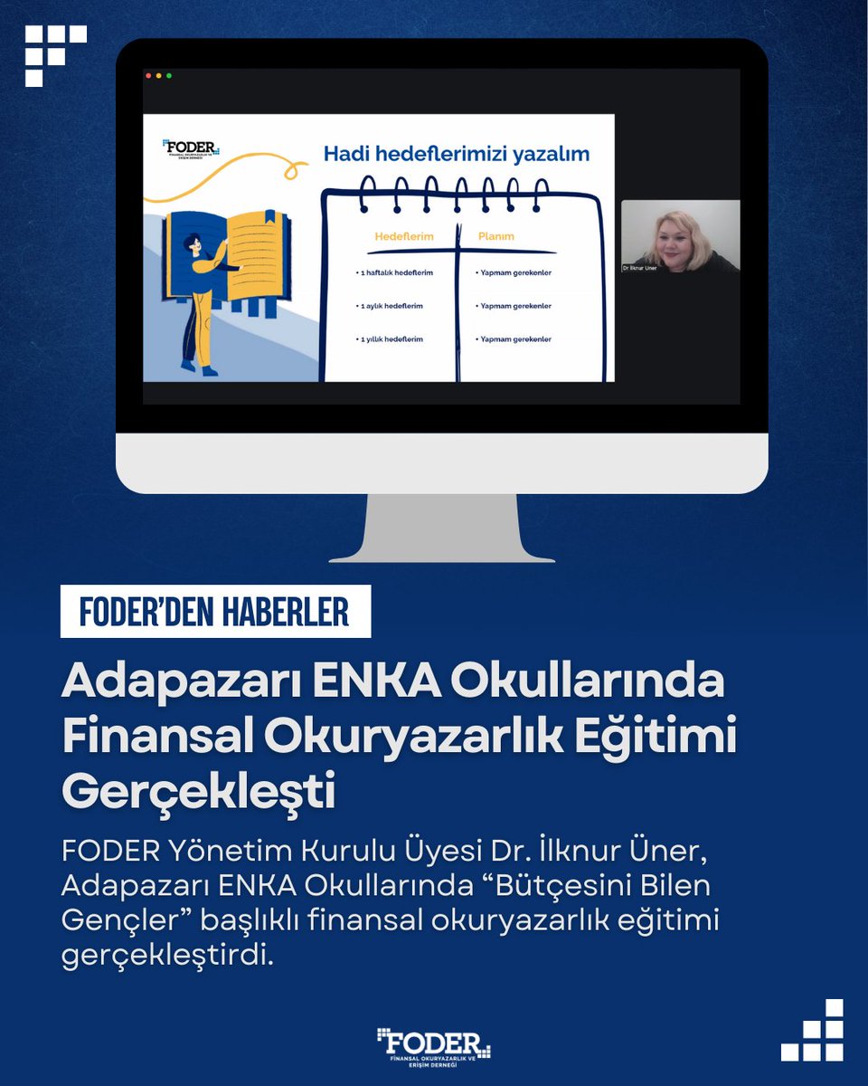 FODER YK Üyesi Dr. İlknur Üner (<a href="/DrilknurKuner/">Dr.Ilknur Üner</a>), Adapazarı ENKA Okullarında (<a href="/ENKAadp/">AdapazarıENKAOkulları</a>) Bütçesini Bilen Gençler başlıklı finansal okuryazarlık eğitimi gerçekleştirdi. Sürdürülebilir Etki öğrenci kulübü üyelerinin katılım sağladığı eğitimde; tasarruf alışkanlığı, harcama kararları