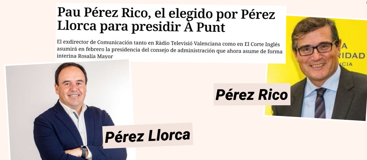 1⃣“Yo te pago la nómina y te echo cuando quiera”. Así mandaba en Canal 9 quien parece que Juanfran Pérez Llorca quiere poner ahora al frente de A Punt. Se llama Pau Pérez Rico, y fue clave en  la manipulación informativa con Zaplana. Hay mucho más. Tengan cuidado, va hilo🧵⬇️