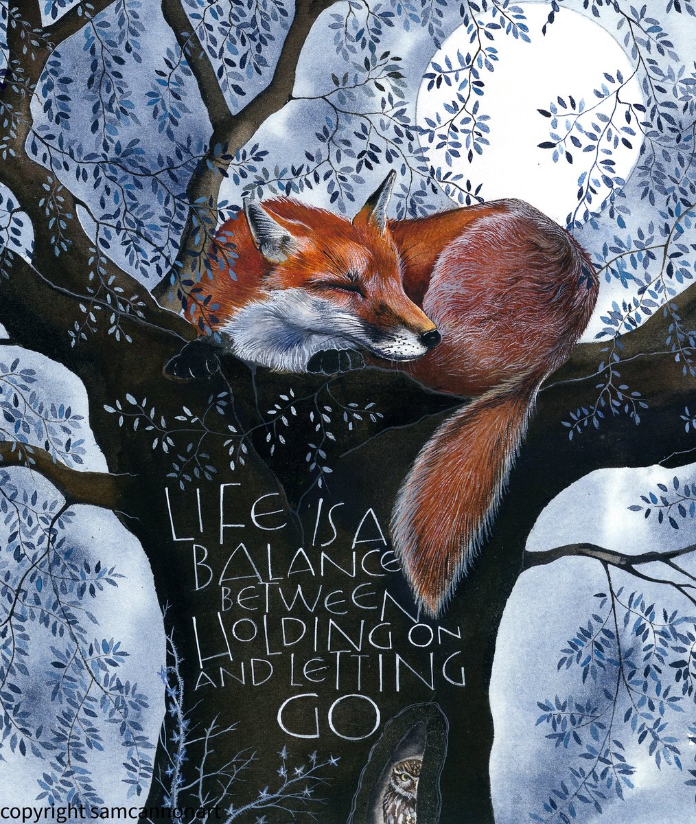 A close up of a bigger pic, but one that sums up my mindset right now. 

I hope you can spot the Little Owl hiding away. 

Rumi  'Life is a balance of holding on and letting go.'

This is a watercolour painting. #WomensArt
