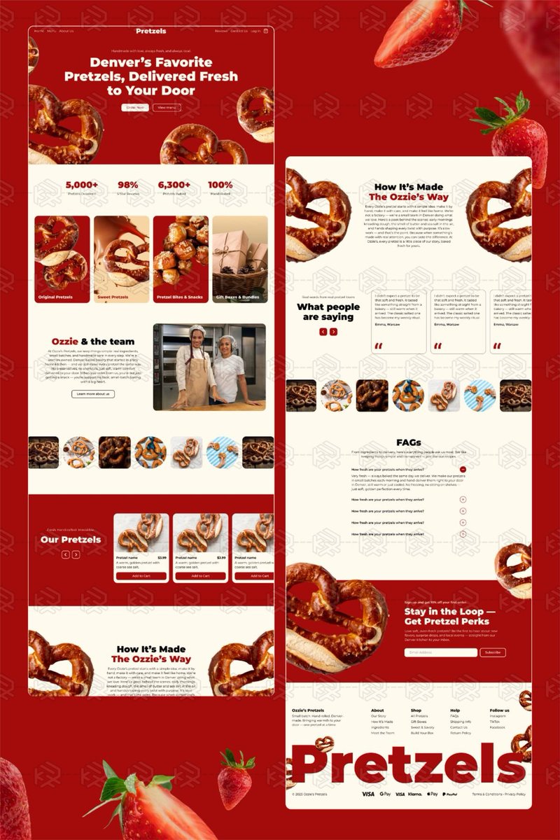 kayVee_arts's tweet photo. Where design meets hunger.
eCommerce website design for a fresh pretzel brand
Strong CTAs, product-first layout, and bold food visuals.
#WebsiteDesign #UIUX #EcommerceBrand #FoodWebsite #CreativeDesign #DesignPortfolio https://t.co/x89LVNDIrn