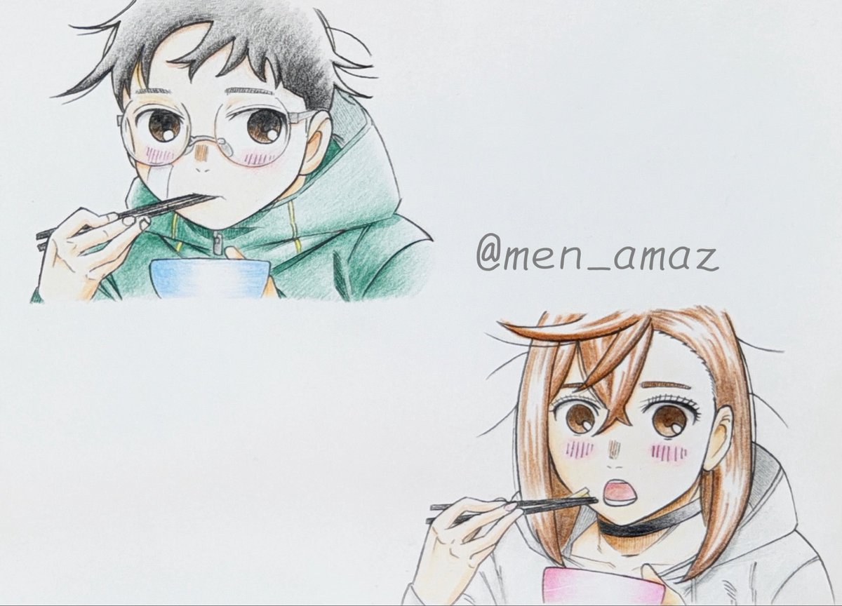 アナログ描きたくなって 220よりお互いチラ見のおかももちゃん