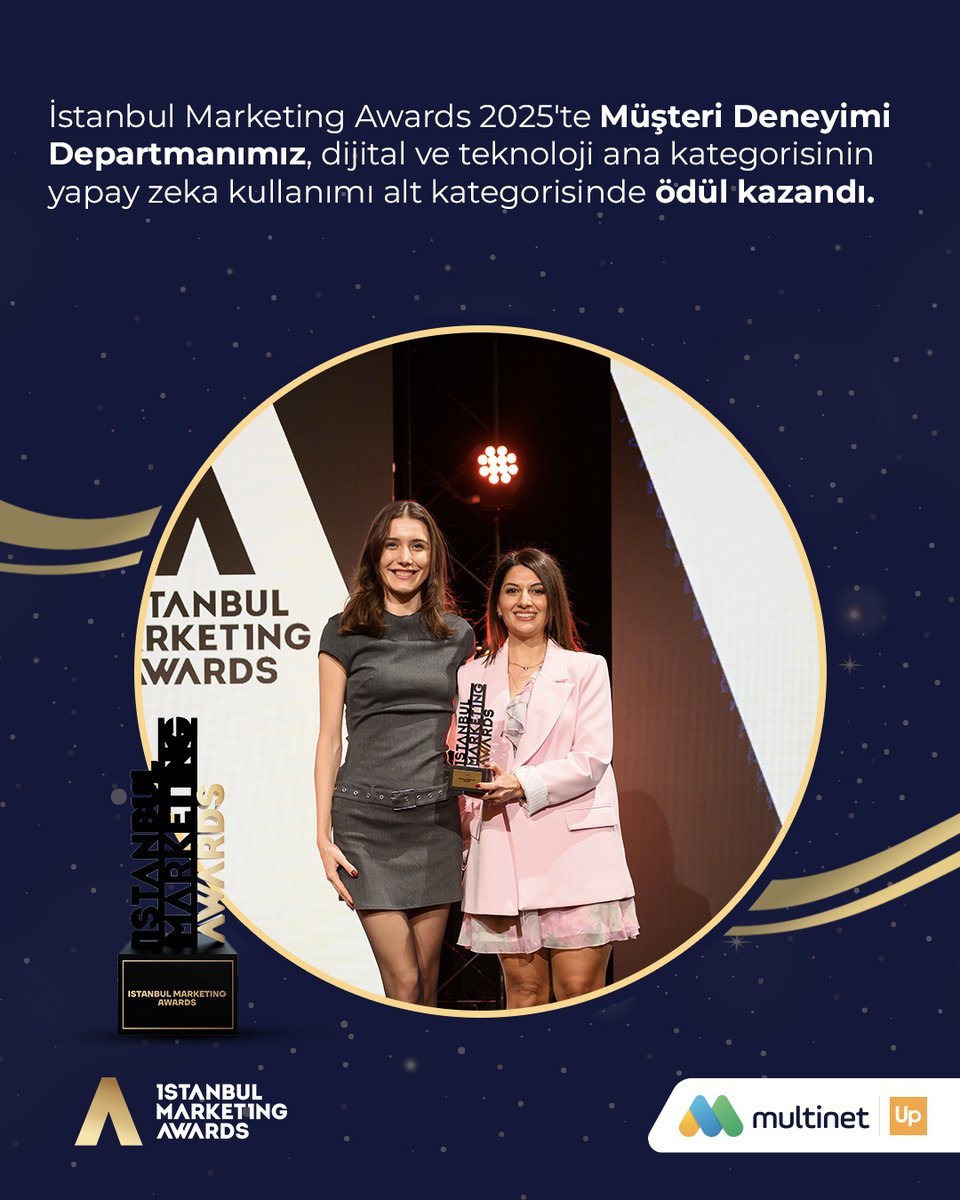 multinetcomtr's tweet image. İstanbul Marketing Awards 2025'te Müşteri Deneyimi Departmanımız, "Dijital ve Teknoloji" ana kategorisinin "Yapay Zeka Kullanımı" alt kategorisinde Multinet Up Smart Pulse: Müşteri İçgörülerini Anlık İzleme projesi ile ödül kazandı.

#MultinetUp