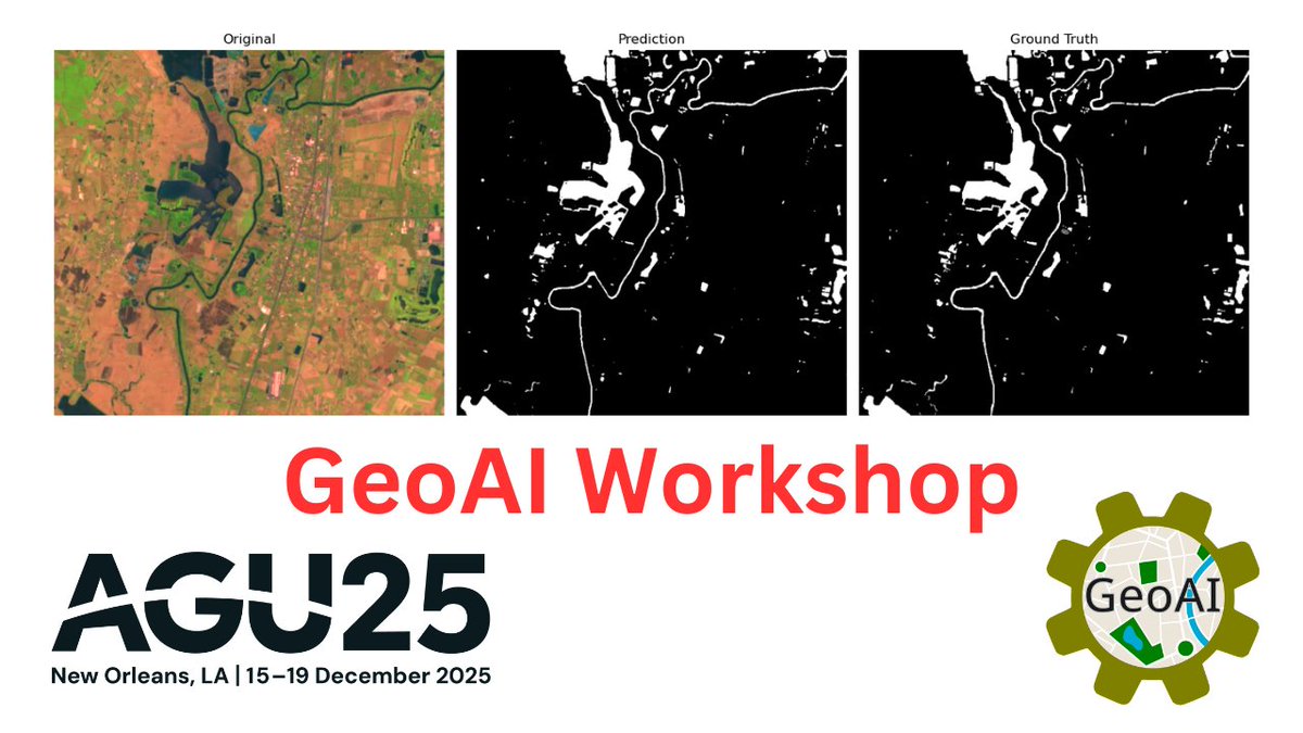 giswqs's tweet image. The recording of the GeoAI workshop at the #AGU25 is now available.

Notebook: agu2025.workshops.geojupyter.org/modules/integr…
Video: youtu.be/OW26XShiqeI

In this workshop, you will:

- Discover the core capabilities of the GeoAI package, including data preprocessing, feature extraction, and…