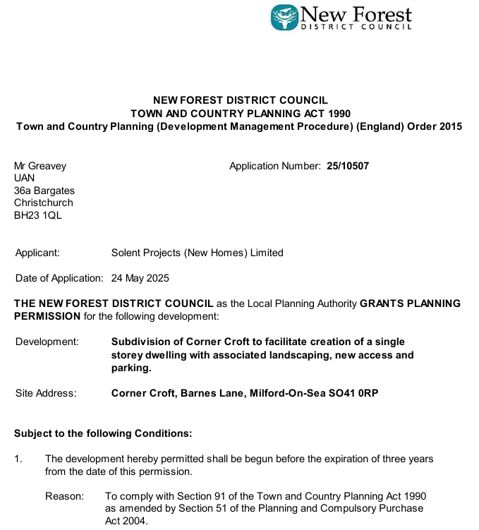 PlanningBase's tweet image. @planningbase delighted that permission granted for new dwelling in #milfordonsea in the #newforest. We were instructed to prepare a Supporting Planning Statement during the determination period of the application and referencing case law and policy we provided a robust argument