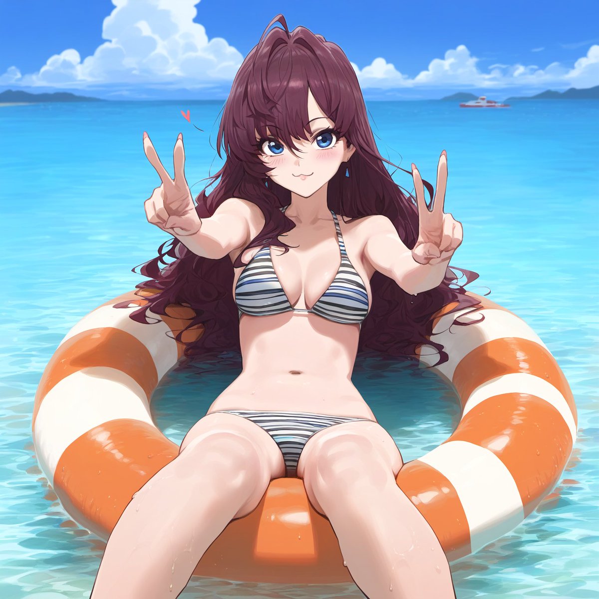 Thinking back to summer. ✌️🛟💙 #一ノ瀬志希 #Shishi #AIart