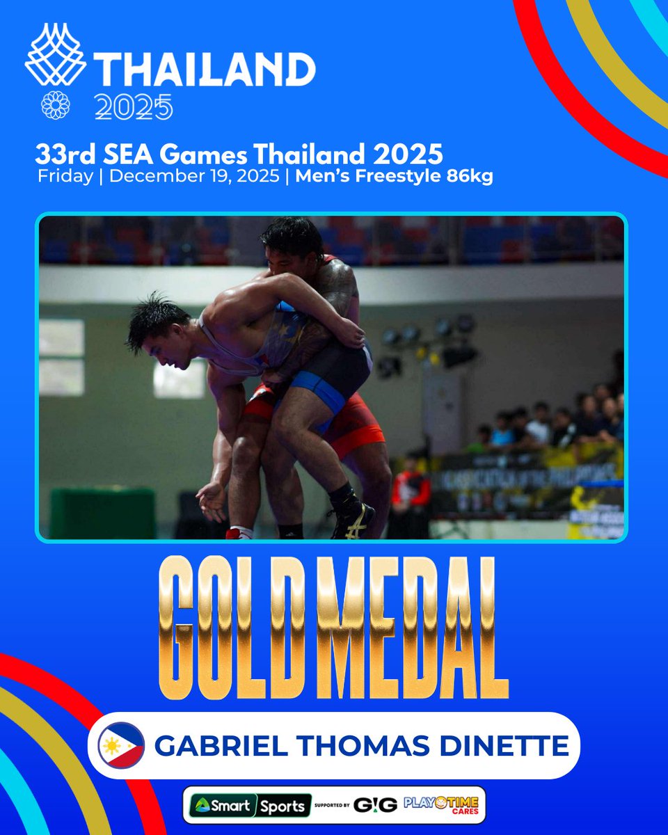🤼🇵🇭🥇 A DEBUT TO REMEMBER 🥇🇵🇭🤼

Gabriel Dinette made the most of his SEA Games debut, winning the gold medal in the Wrestling - Men's Freestyle 86kg at the 33rd Southeast Asian Games!

📸 WAP

#SmartSports #SEAGames2025

***

Do easy tasks, get free load! Visit