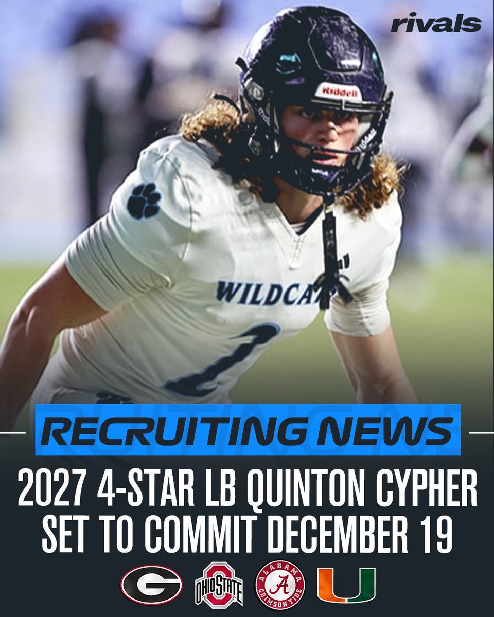 Big day for #OhioState top 2027 LB target <a href="/CypherQuinton/">Quinton cypher</a> as he makes his college decision. Where will he go? Full coverage today at lettermenrow.com #GoBucks #RollTide #GoDawgs #GoCanes