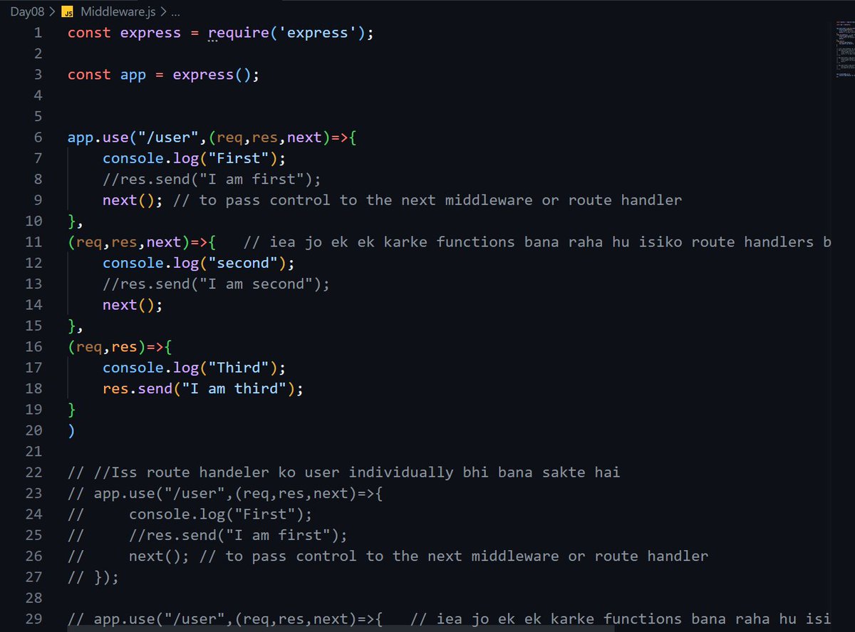 CHAYAN78905's tweet image. 🚀 #Day8 / #100DaysOfBackend 🎯
Backend Development Journey | #CoderArmy ⚙️

📌 Today’s Learning:
👉 Using help of example implement all HTTP methods
👉 Understanding Middleware, Route Handlers, use cases of Middleware 🌐

Big thanks to @rohit_negi9 bhaiya 
#NodeJS #backend