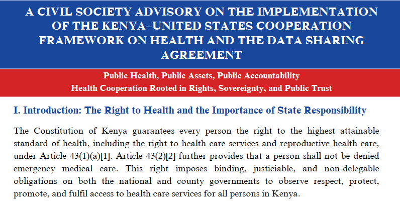KELINKenya's tweet photo. 📢Advisory Alert‼️
@KELINKenya, together with civil society partners, has issued a Civil Society Advisory on the implementation of the Kenya–US Health Cooperation Framework and the Data Sharing Agreement.

The Advisory highlights key implementation issues, including transparency, health data protection, financing transitions, and safeguards to ensure continuity of essential health services.

📄Read the Advisory here: https://t.co/qgh6tCSGXK

@RaiseYourV_oice  
@TBChampions_ke 
@Cofpak_Official 
@Trans4mHealthKe 
@Zamara_fdn 
@MandelaTb