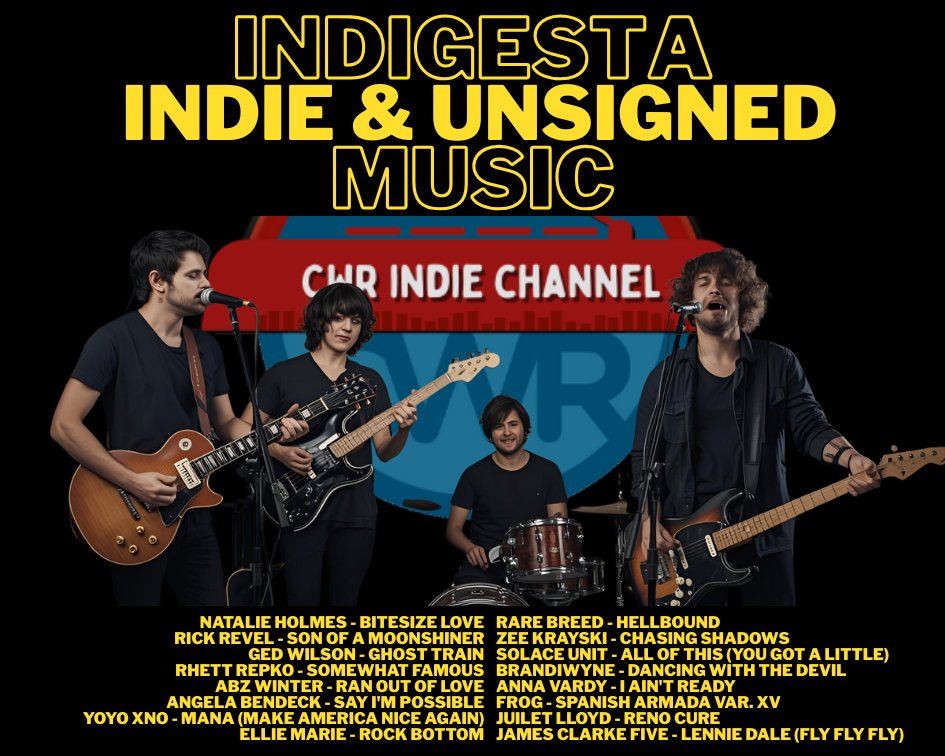 catorwebradio's tweet photo. #NowPlaying #Indigesta
#NatalieHolmes
@rickreve
#GedWilson
@AbzWinterMusic via @Emma_Scott
@AngelaBendeck via @AltTwistRadio
@Yoyo_xno
#EllieMarie
#RareBreed
@ZKrayski45114
#SolaceUnit
#BrandiWyneBand
#AnnaVardy
@heyitsfrog
#JuiletLloyd
@JamesClarkeFive via @ShamelessPR_ https://t.co/uoEiPYhH5d