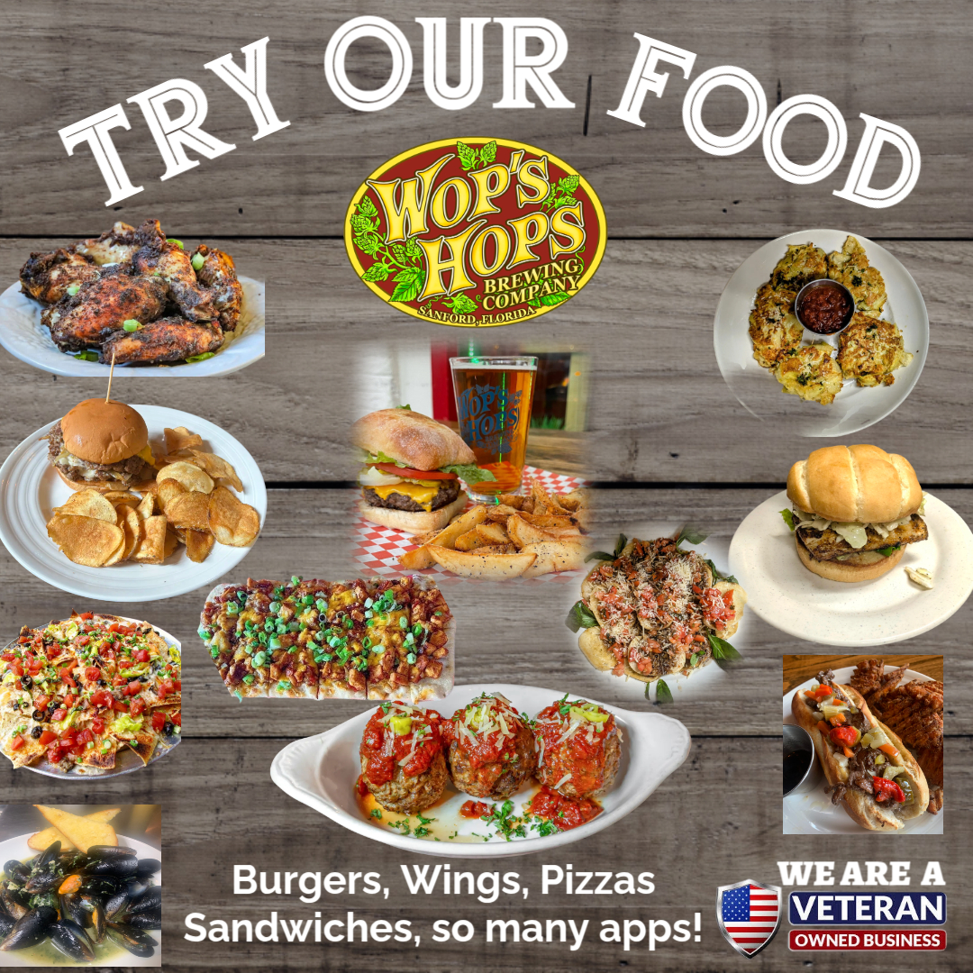 WopsHops's tweet image. We are a place for Burgers, Wings, Pizzas, Sandwiches, and many delicious apps! Come taste our variety today. #FoodLovers #TastyEats #TryNow #BlackFriday #SanfordEvents #sanfordeats #veteranowned #followers #brewery #thingstodo #downtownsanfordfl #craftbeer