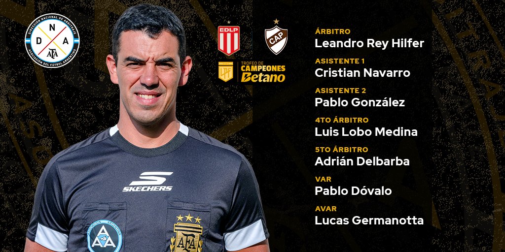 🏆 #TrofeoDeCampeones
⚽ Estudiantes (<a href="/EdelpOficial/">Estudiantes de La Plata</a>) - <a href="/caplatense/">Club Atlético Platense</a>
⏱ 18
🧑‍⚖️ Cuerpo arbitral 👇