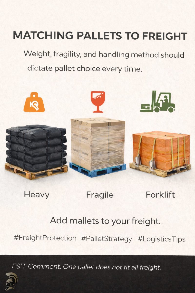 PalletJunction's tweet image. Weight, fragility, and handling method should dictate pallet choice every time. #FreightProtection #PalletStrategy #LogisticsTips