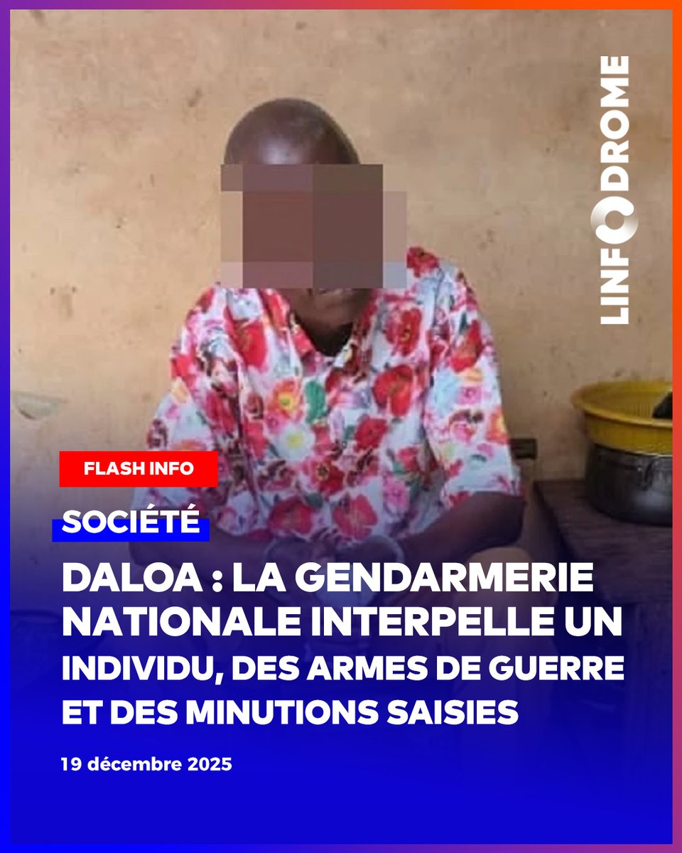 Longtemps soupçonné pour trafic d’armes, le nommé K.B. Saraka, de nationalité ivoirienne, âgé de 55 ans, a été interpellé, le lundi 1ᵉʳ décembre 2025, au quartier Huberson de Daloa.

#Linfodrome