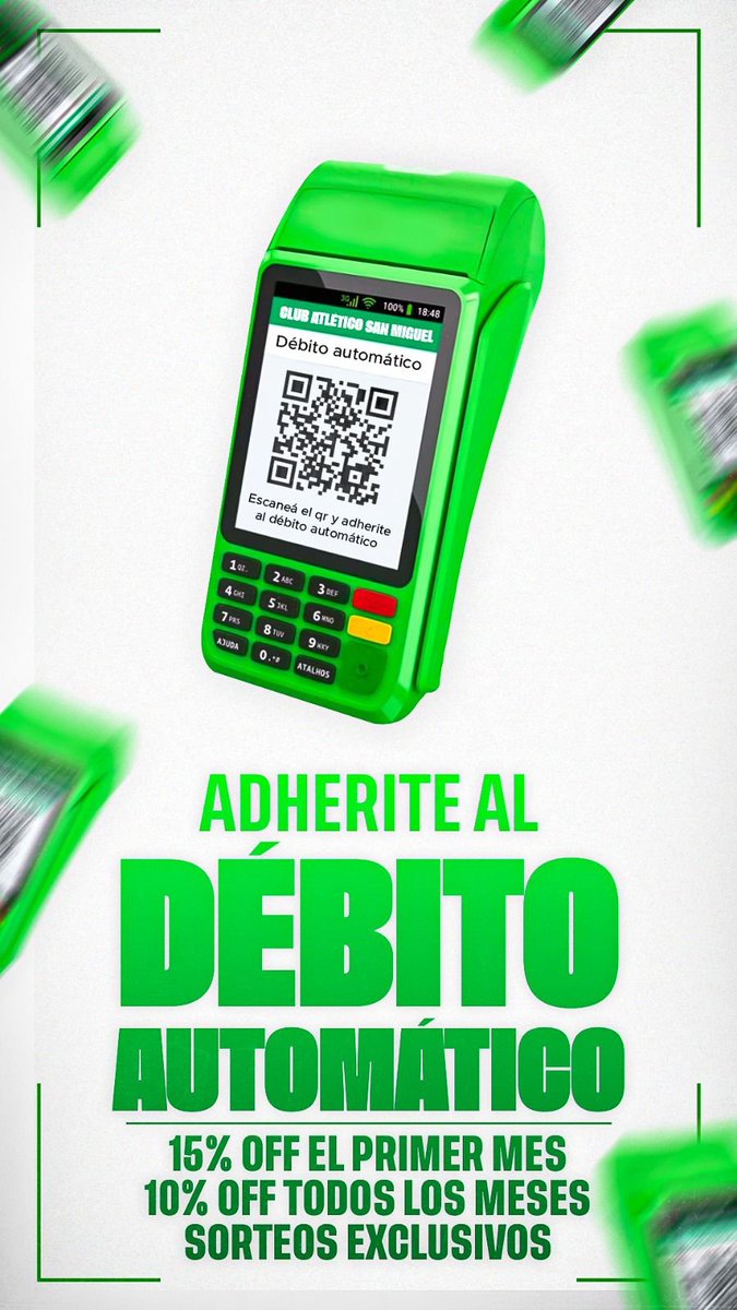 💚 Sumate al débito automático del Club San Miguel
Pagá tu cuota de forma simple y accedé a beneficios exclusivos 🙌

✔️ 15% OFF el primer mes
✔️ 10% OFF todos los meses
✔️ Sorteos exclusivos