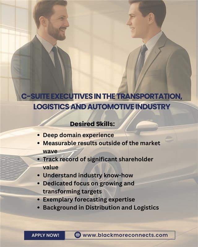 BlackmoreInc's tweet photo. Drive transformation across the automotive distribution & logistics sector.

BlackmoreConnects™, powered by SignalMate™, is seeking senior operators with $50M+ P&L leadership and the discipline to scale PE-backed automotive platforms.

If you’ve led revenue growth, professionalized operations, and built durable management teams — this is where capital and capability converge.

Apply →
https://t.co/dwa3bT7AnC

#Automotive #PrivateEquity #ExecutiveLeadership #Logistics #Distribution