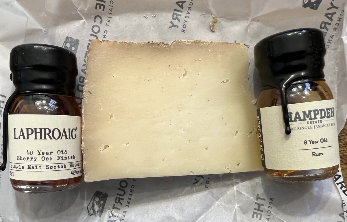 tug's tweet image. Advent Calendars Day 19 Cheese Moreton, Malt Laphroaig 10 Year Old Sherry Oak Finish 48%ABV, Rum Hampden Estate 8 Year Old Pure Single Jamaican 46%ABV