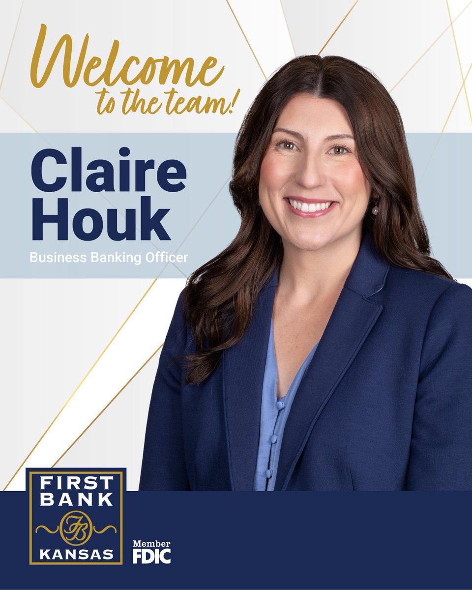 FirstBankKansas's tweet image. Please join us in welcoming Claire Houk, Business Banking Officer, to the First Bank Kansas team!

We’re excited to have Claire on board supporting our local business customers and community.