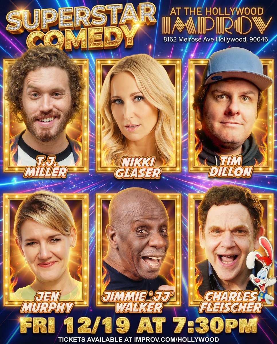 Big show tonight at 7:30pm in The Main Room featuring <a href="/NikkiGlas/">Ann Sweet</a> T.J. Miller <a href="/TimJDillon/">Tim Dillon</a> Charles Fleischer, Jimmie Walker, <a href="/jenmurphycomedy/">Jen Murphy</a> &amp; more! Only a few tickets left! Get tickets at hollywoodimprov.com 

#hollywoodimprov #comedy