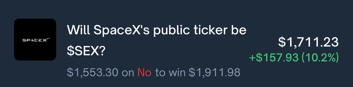 benjaminpredict's tweet image. One of the easiest trades I’ve done😂
Hype create Market failure -&amp;gt; Easy money🏦
$SEX @SpaceX @elonmusk