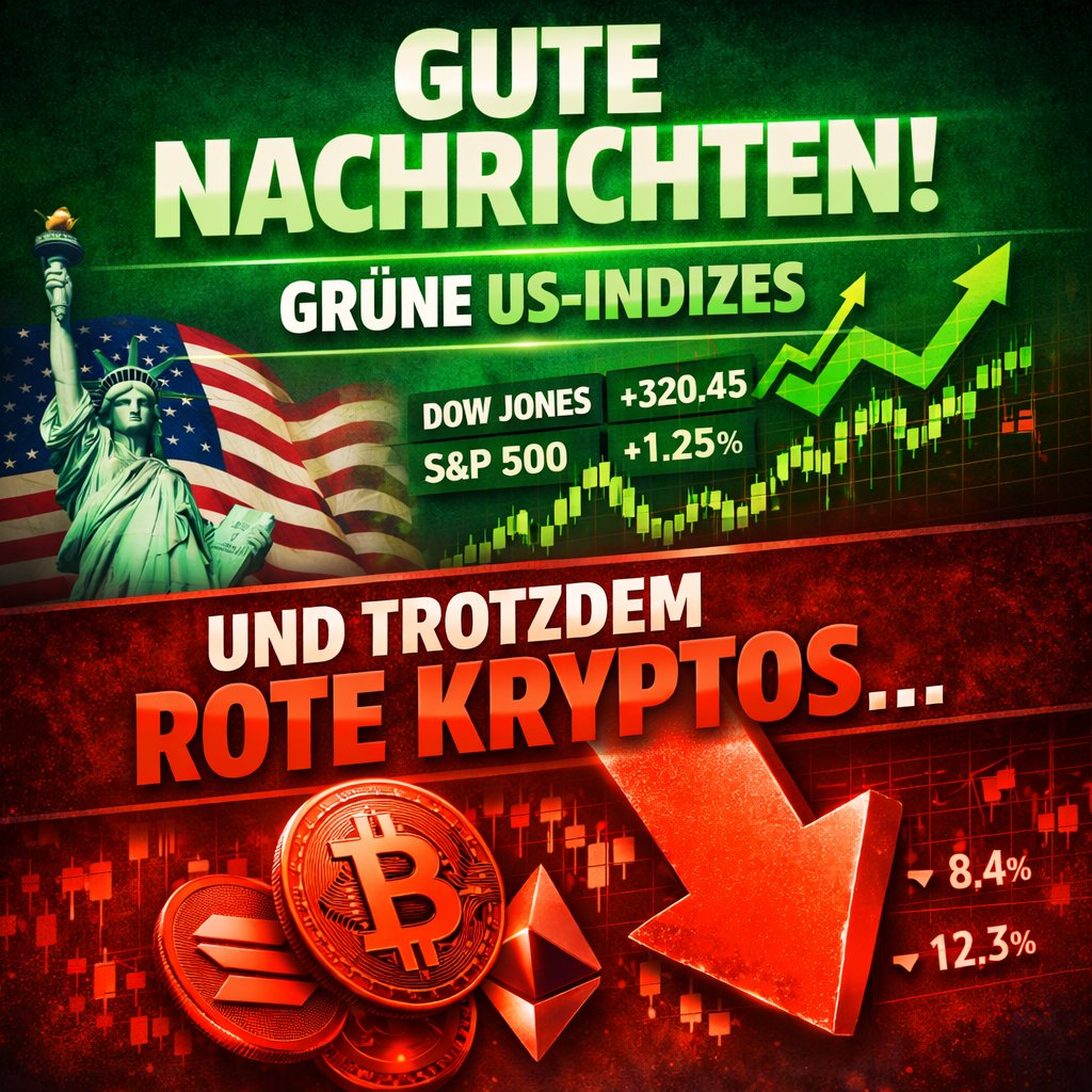 Gute Nachrichten. Grüne US-Indizes. Und trotzdem rote Kryptos.

Kommt euch das bekannt vor?

Die aktuellen Inflationsdaten und Jobless Claims waren klar besser als erwartet.

Die US-Indizes reagierten genau so, wie man es erwarten würde: grün.

Der NASDAQ deutlich im Plus.

Und