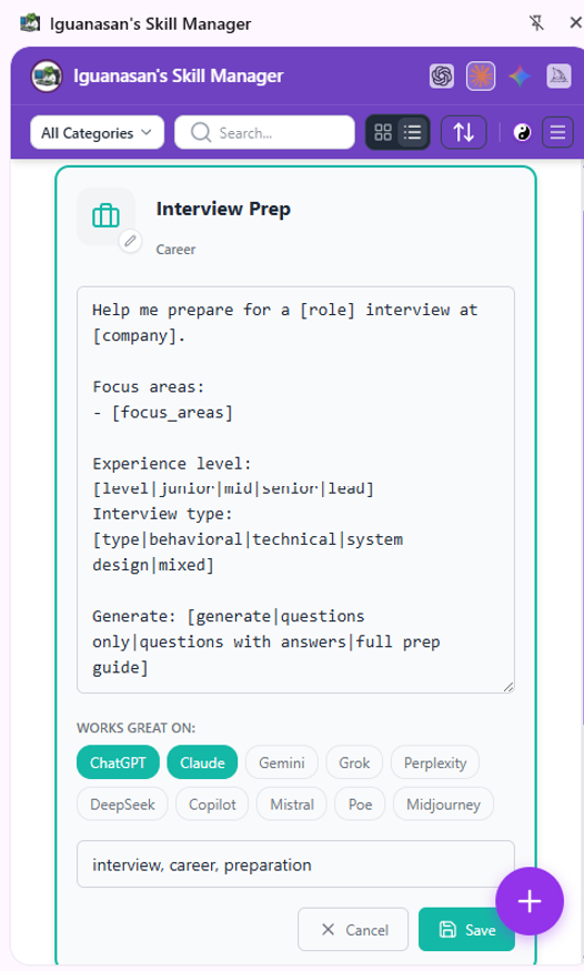 Iguanasan's tweet image. I don't have a blog post for Feature Friday this week, instead, I'm going to invite you to install my prompt manager.  Turn your prompts into easy to reuse templates where you fill it in load it into your clipboard with a click ready for pasting in your favourite chat window.…