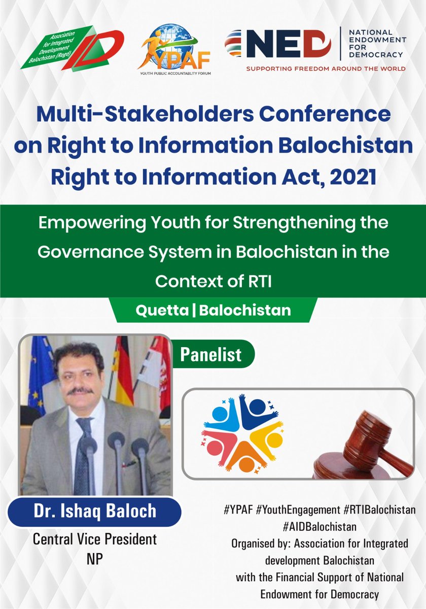 AidBalochistan's tweet photo. We are honoured to have Dr. Ishaq Baloch, Central VP of NP, as a panellist in our upcoming discussion. Join us to support Balochistan’s youth, share ideas, and help shape a transparent, accountable, and prosperous future.
#PanelDiscussion #MultiStakeholderDialogue 
@geonews_urdu https://t.co/kz98tjlLEr