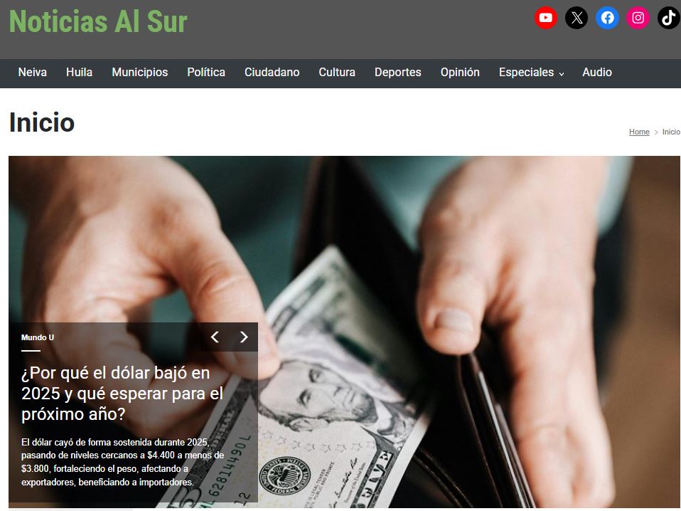 #Ahora ¿Por qué el dólar bajó en 2025 y qué esperar para el próximo año? ... noticiasalsur.co/por-que-el-dol… #Neiva #Huila #Jueza <a href="/MinHacienda/">MinHacienda</a> <a href="/LauritaOrjuelaN/">Laurita Orjuela</a> <a href="/Poli_Colombia/">Politécnico de Colombia</a> #Novena #Navidad #ViajeSeguro #Dolar #Aquel19 <a href="/BancoRepublica/">Banco República 🇨🇴</a> #Finanzas #AñoNuevo #VivianPolania #Pesebre #19Dic