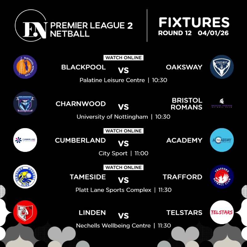 EnglandNetball's tweet photo. Let’s get 2026 underway 🚀 

🙌 All 30 Premier League teams start 2026 aiming to pick up vital points heading into the final weeks of the season.  

Watch every Premier League 1 game live on England Netball TV alongside select Premier League 2 and 3 games ⬇️