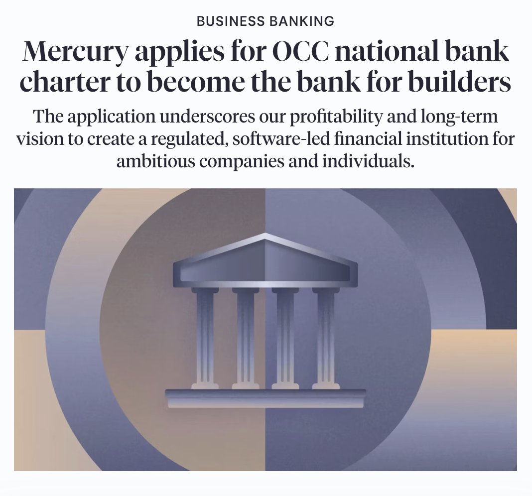 🚨 BREAKING: B2B Neobank Mercury just filed for a bank charter.

The fintech that grabbed $2B in deposits in 5 days when SVB collapsed wants to become the bank SVB should have been.

---

Mercury the first major B2B neobank to pursue a full OCC national bank charter.

The numbers