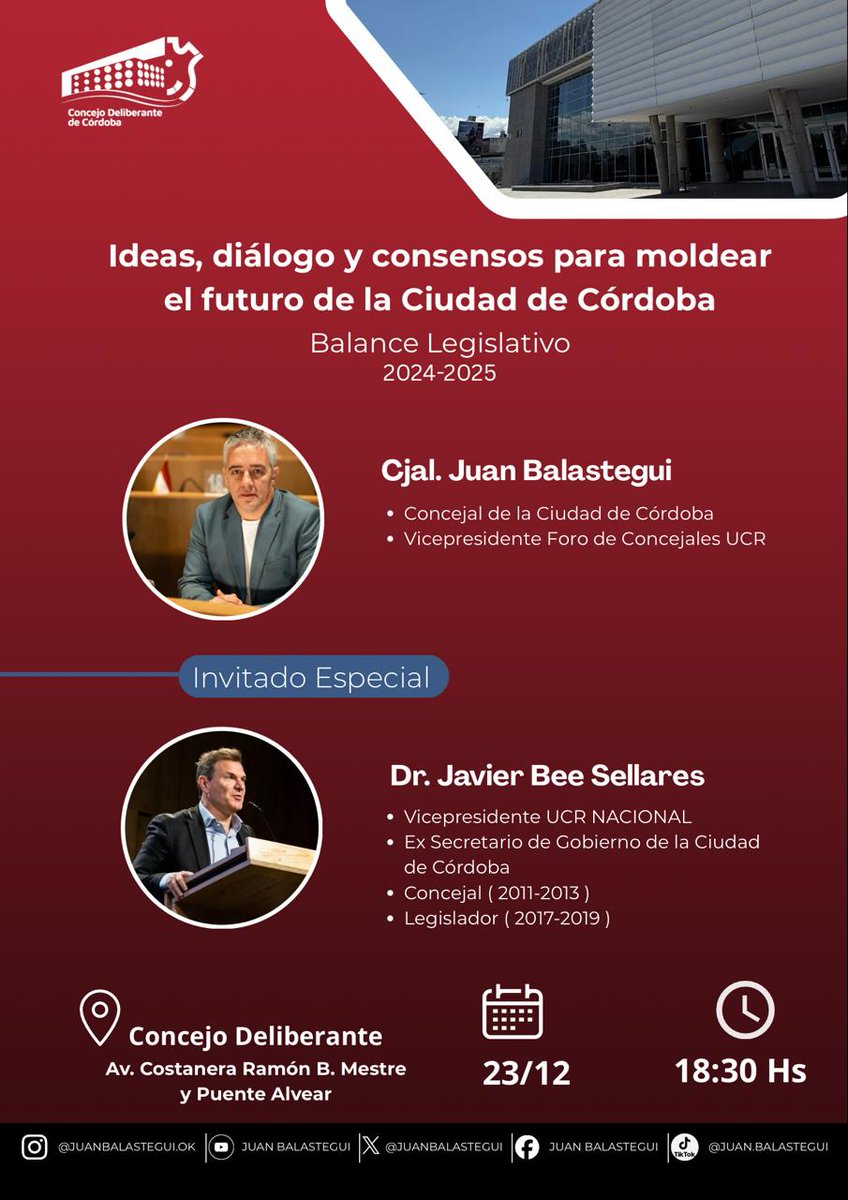 🙌 Este martes voy a acompañar al concejal <a href="/juanbalastegui/">Juan Balastegui</a> en la presentación de su Balance Legislativo de este año.